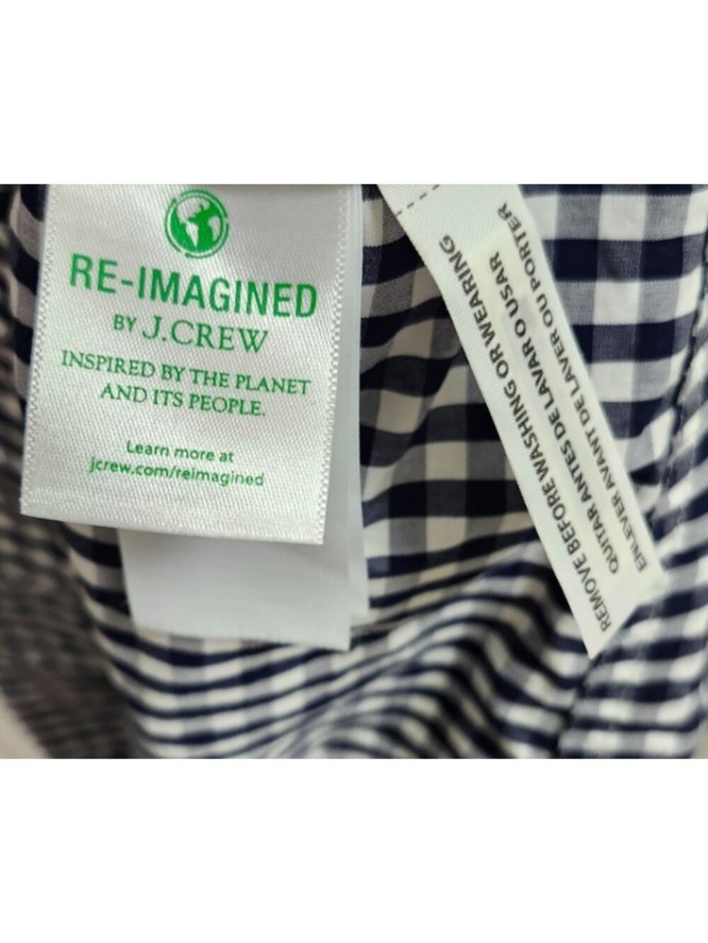 J.Crew Re-Imagined Gingham Smocked Midi Dress Navy White Check Sundress Size M - Picture 7 of 11